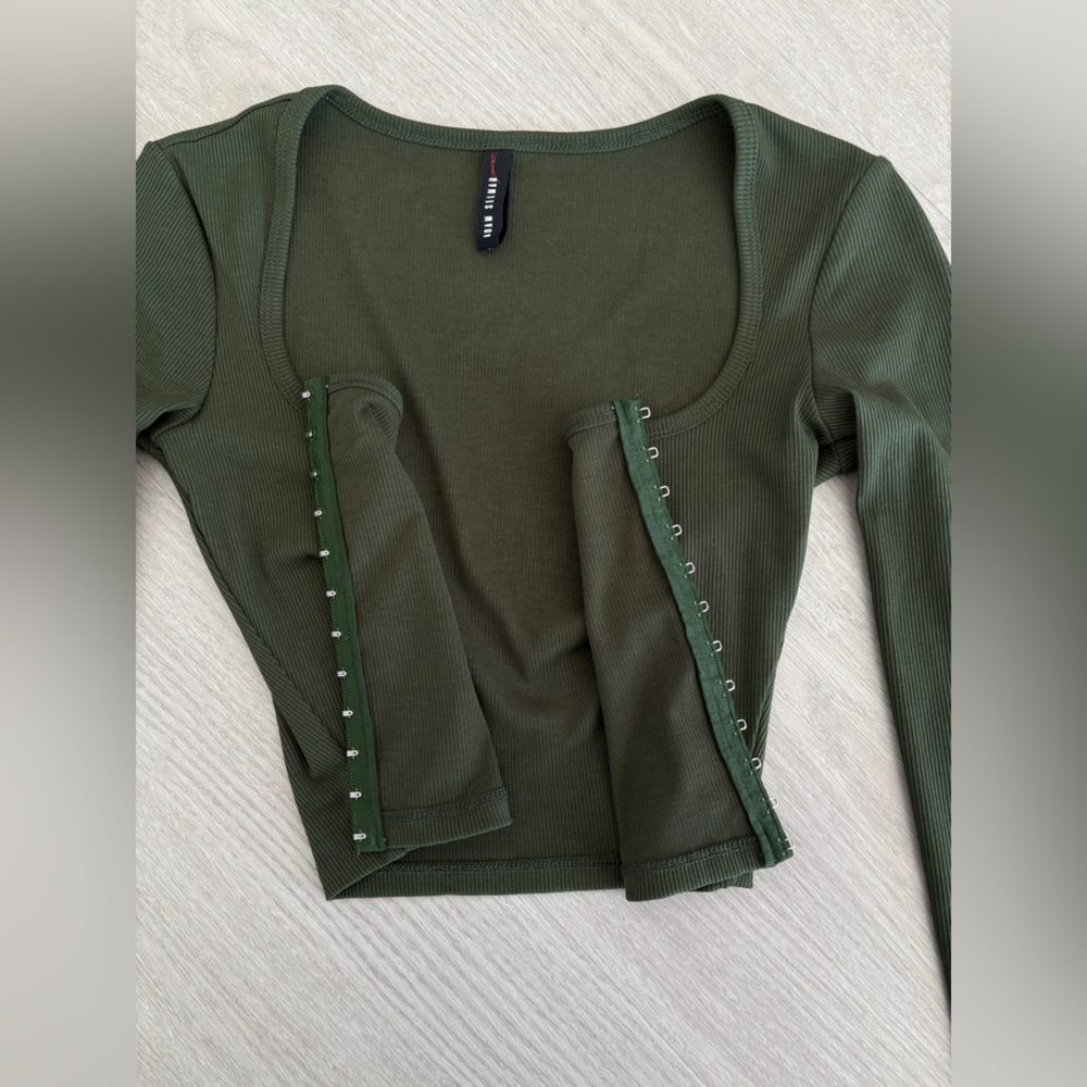 Adam Selman Square Neck Cardigan in “Army” green - Picture 13 of 14